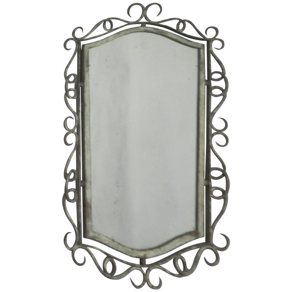 French Mid-Century Hand Wrought Iron Mirror Attributed to René Drouet, 1940