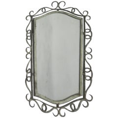 French Mid-Century Hand Wrought Iron Mirror Attributed to René Drouet, 1940