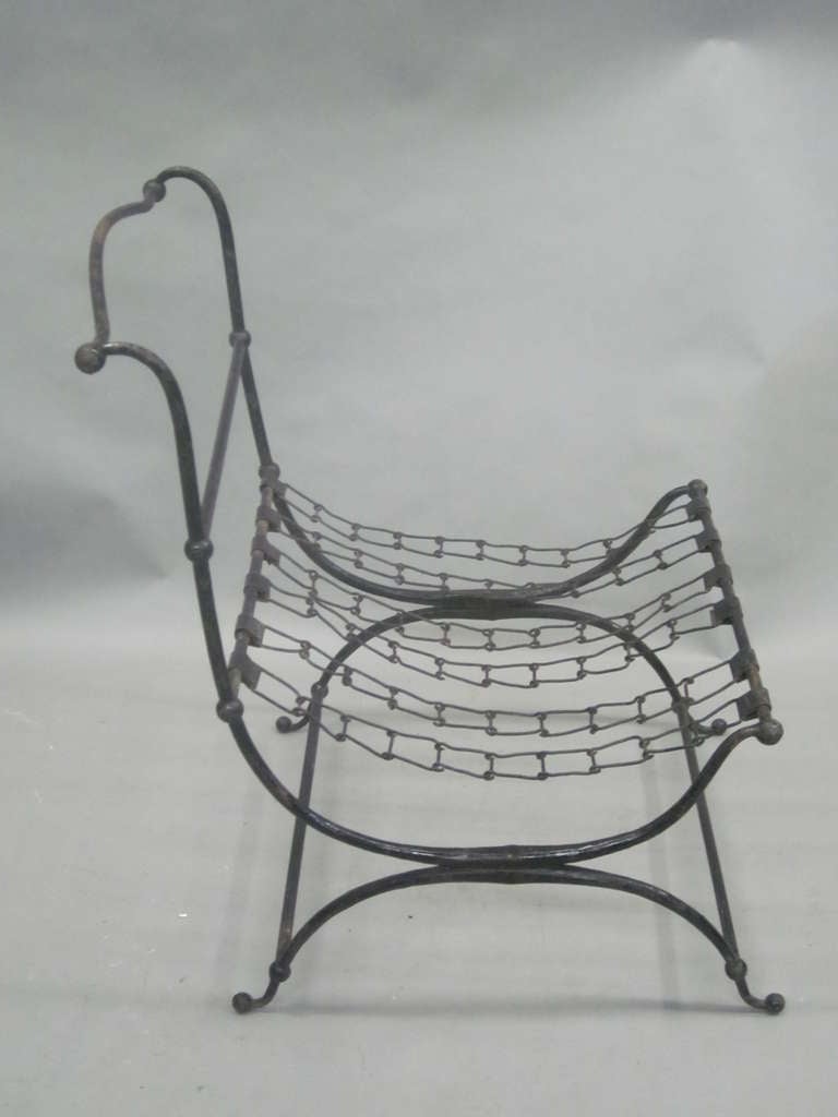 Modern Rare Pair of French Hammered Iron and Chain Lounge Chairs by Jean-Charles Moreux For Sale