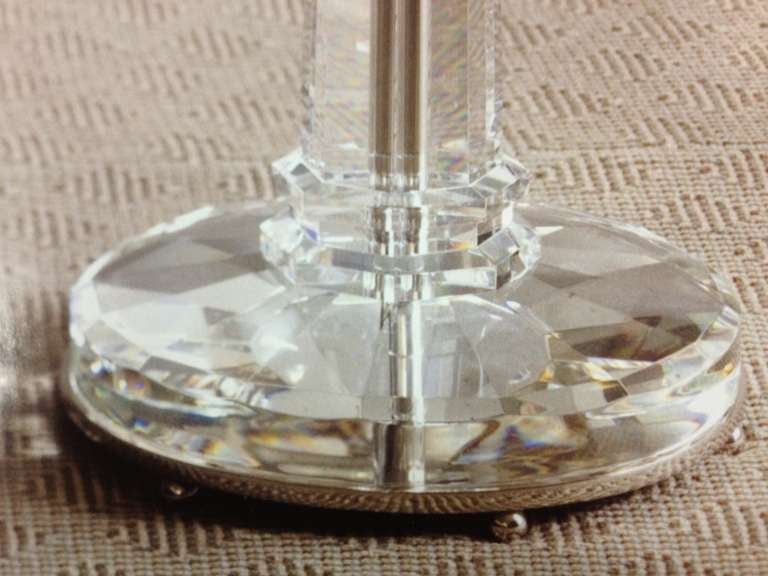 2 French Mid-Century Modern Style Solid Crystal & Nickel Side Tables, Baccarat  3