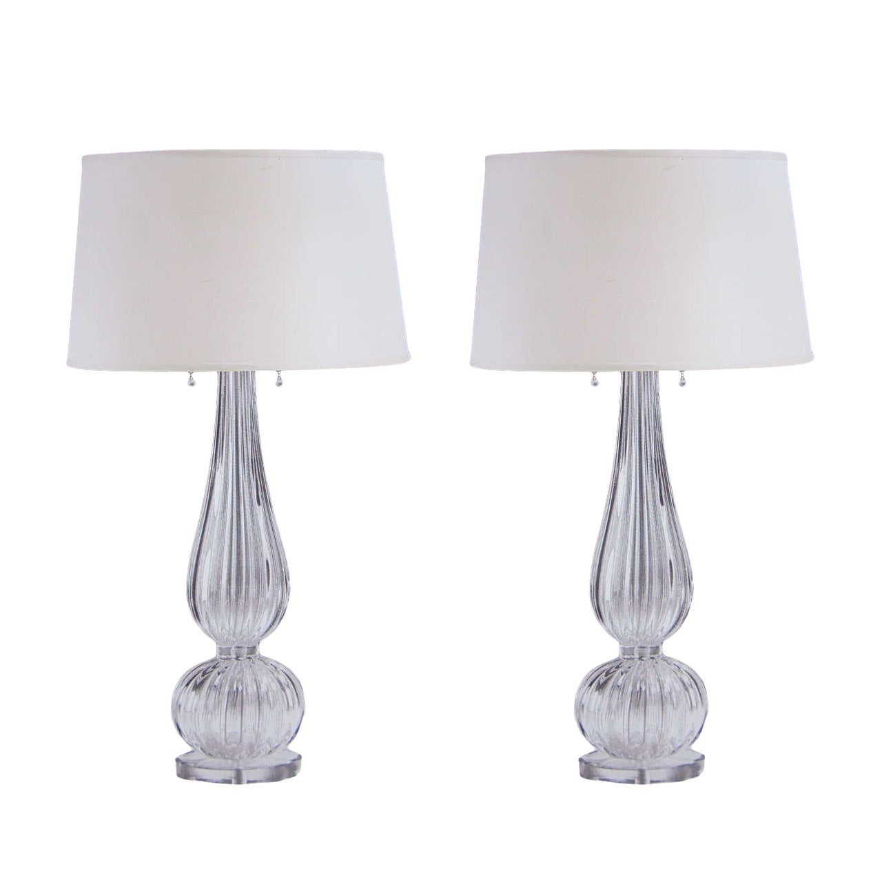 4 Clear Mid-Century Style Murano Glass Table Lamps, Attributed Barovier & Toso