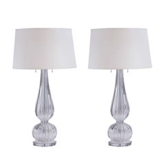 4 Clear Mid-Century Style Murano Glass Table Lamps, Attributed Barovier & Toso