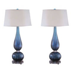 4 Large Aqua Murano Glass Table Lamps Attributed to Barovier 12