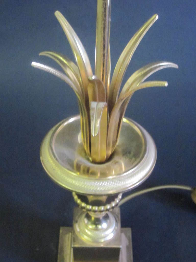 Pair of Midcentury Brass Pineapple Frond Table Lamps Maison Charles Attributed 1