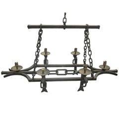 Hand-Hammered French, 1940s Wrought Iron Chandelier 11