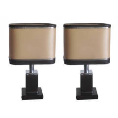 Pair of French Leather Table Lamps Attributed to Jacques Adnet