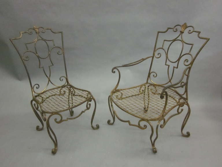 Pair of French Gilt Iron Chairs by Jean-Charles Moreux