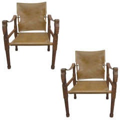 Pair of Leather Safari Armchairs by Kaare Klint