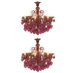 Pair of Italian Mid-Century Style Murano / Venitian Purple Glass Chandeliers