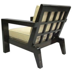 French Mid-Century Modern Grid-Back Lounge Chair in the style of Rene Gabriel