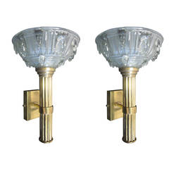 Pair of Large French Torch Sconces Attributed to René Lalique 10