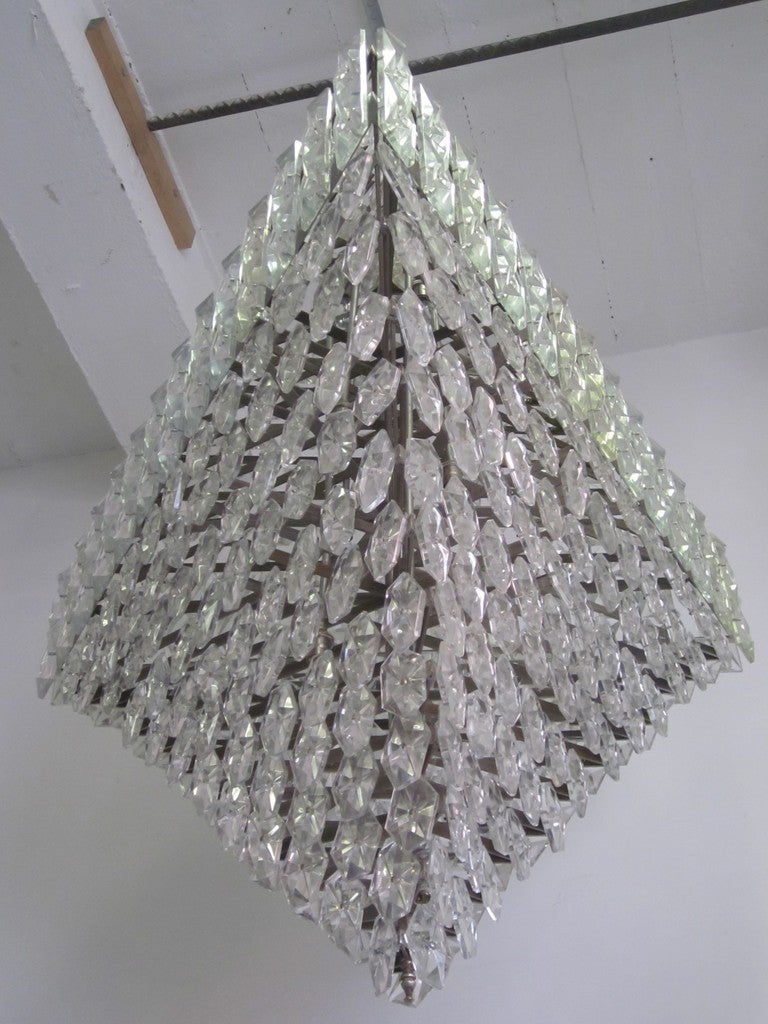 Cut Glass Large, Rare French Mid-Century Modern Crystal Chandelier Attributed to Baccarat For Sale