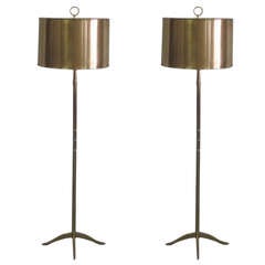Pair French Mid-Century Modern Style Nickel Floor Lamps, Style Maison Charles 4