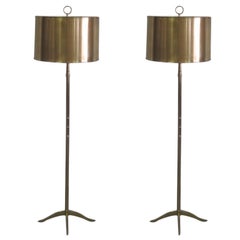 Pair French Mid-Century Modern Style Nickel Floor Lamps, Style Maison Charles