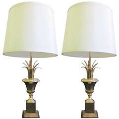 Pair French Mid-Century Pineapple Frond Table Lamps Attributed to Maison Charles 12