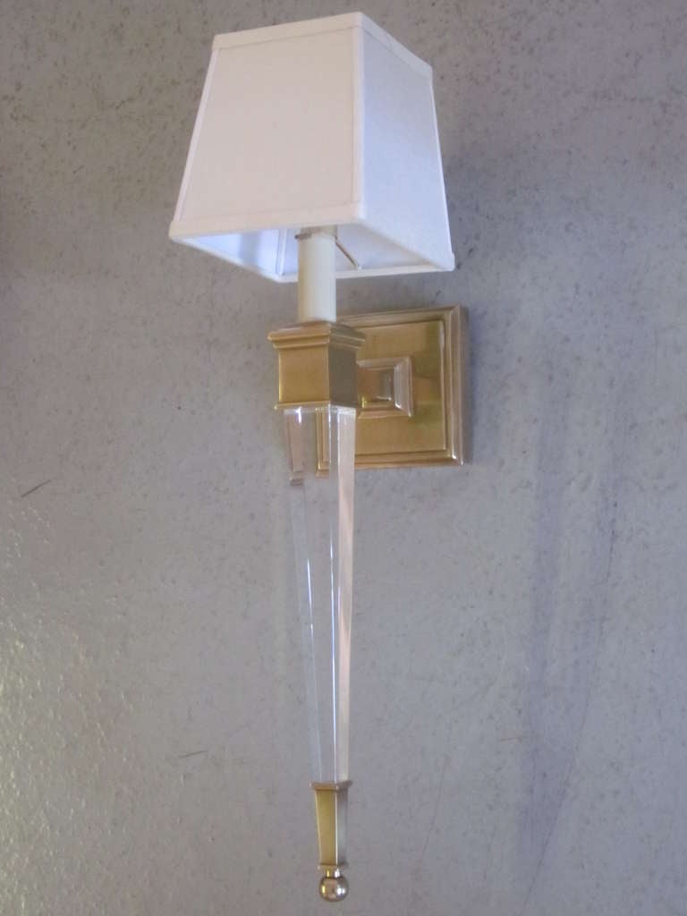 4 Large  Mid-century Style Brass & Crystal Sconces in Style of André Arbus (Unbekannt)