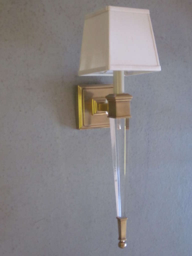 4 Large  Mid-century Style Brass & Crystal Sconces in Style of André Arbus (Moderne der Mitte des Jahrhunderts)