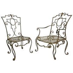 Pair of French Gilt Iron Chairs by Jean-Charles Moreux