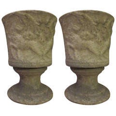 Pair of French Mid-Century Modern Lighted Stone Urns / Table Lamps