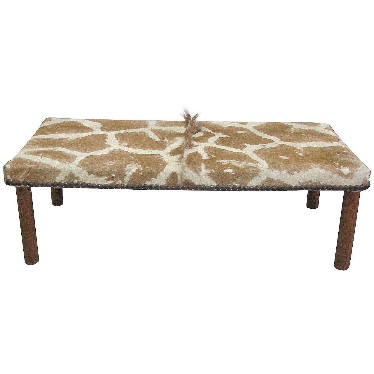 Sober French Mid-Century Modern Bench Covered in Giraffe Skin For Sale