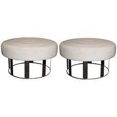 Pair of Nickel-Plated Ottomans 1