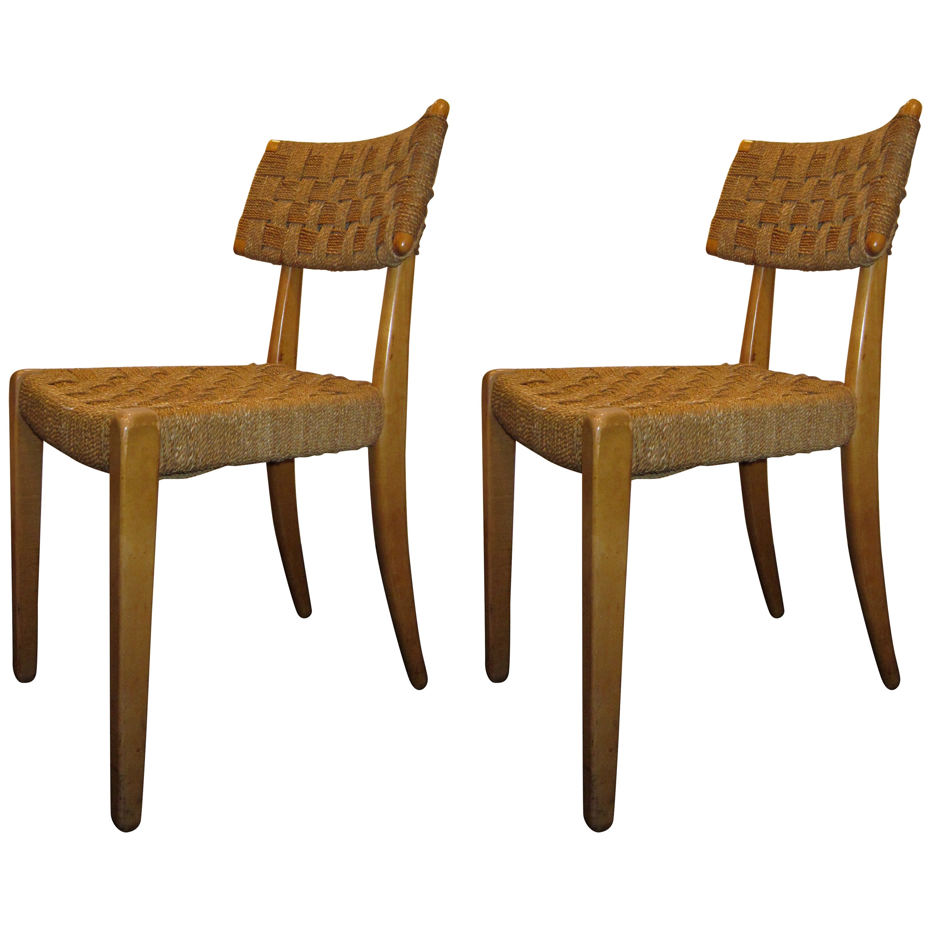 Raffia Woven Mahogany Chairs