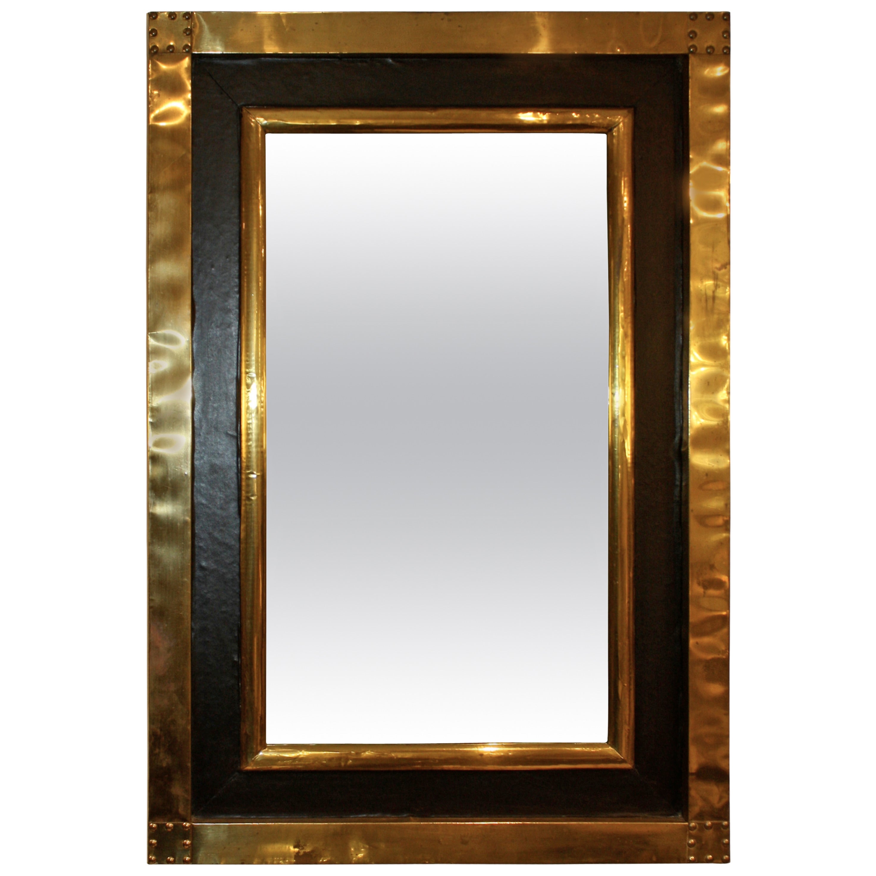Brass and Leather Framed Mirror