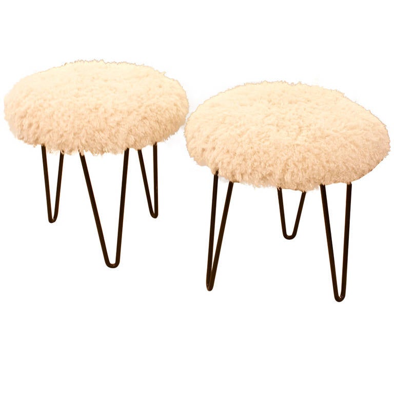 Faux Fur Iron Stools at 1stDibs