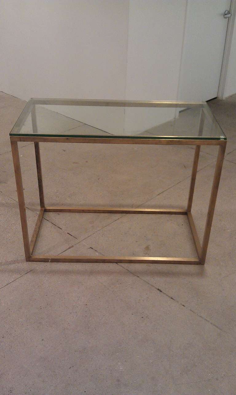 Solid Bronze Console Table with Glass Top circa 1960s