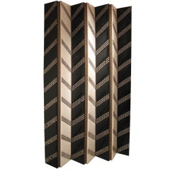 Black and White Leather Screen with Original Steel Nail Heads 1940's