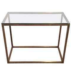 Solid Bronze Console Table with Glass Top 1960s