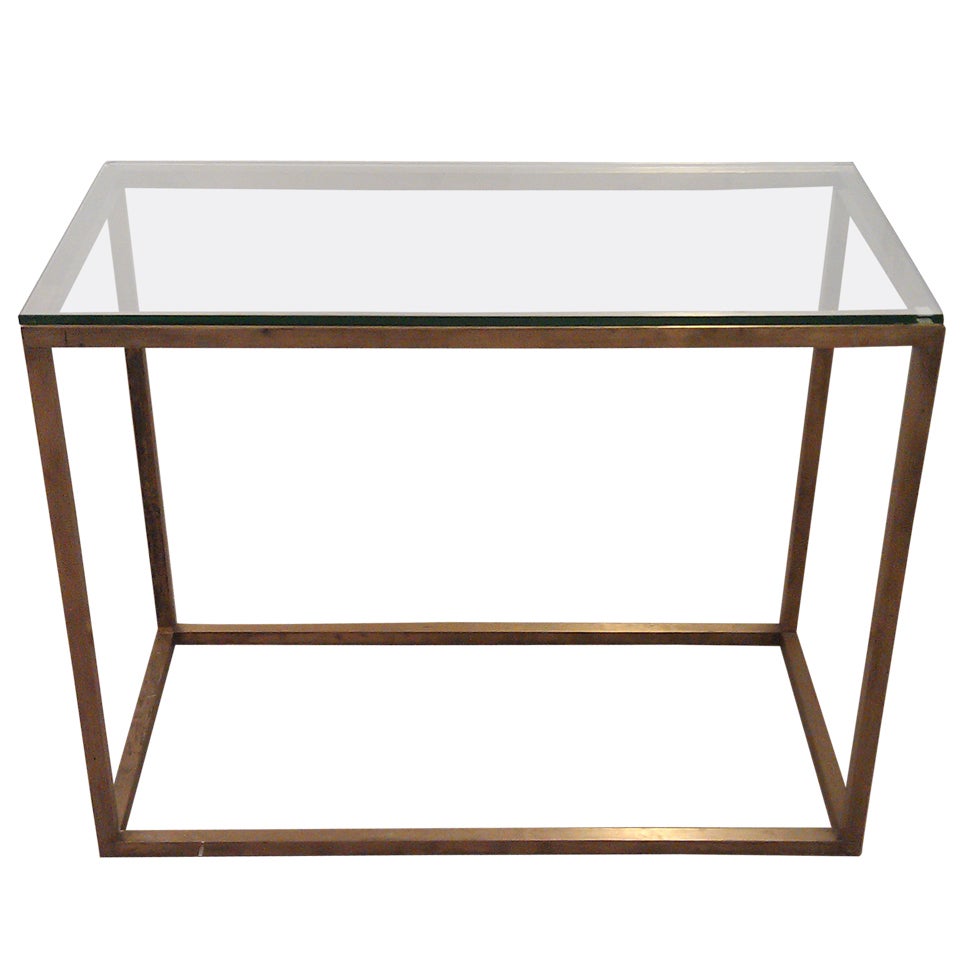 Solid Bronze Console Table with Glass Top 1960s For Sale