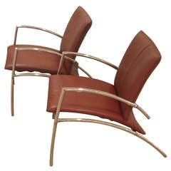 Pair of Mid-Century Leather and Tubular Chrome Chairs