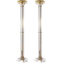 Lucite and Brass Tall Torchieres