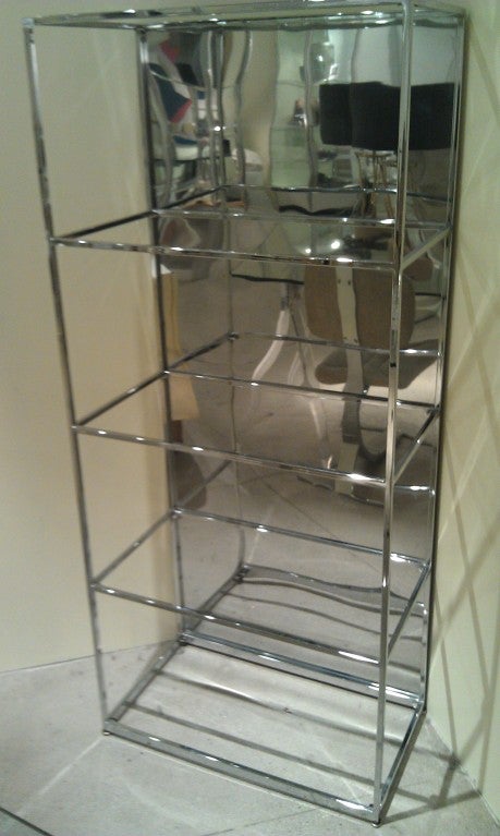 American Milo Baughman chrome and mirrored stainless etagere