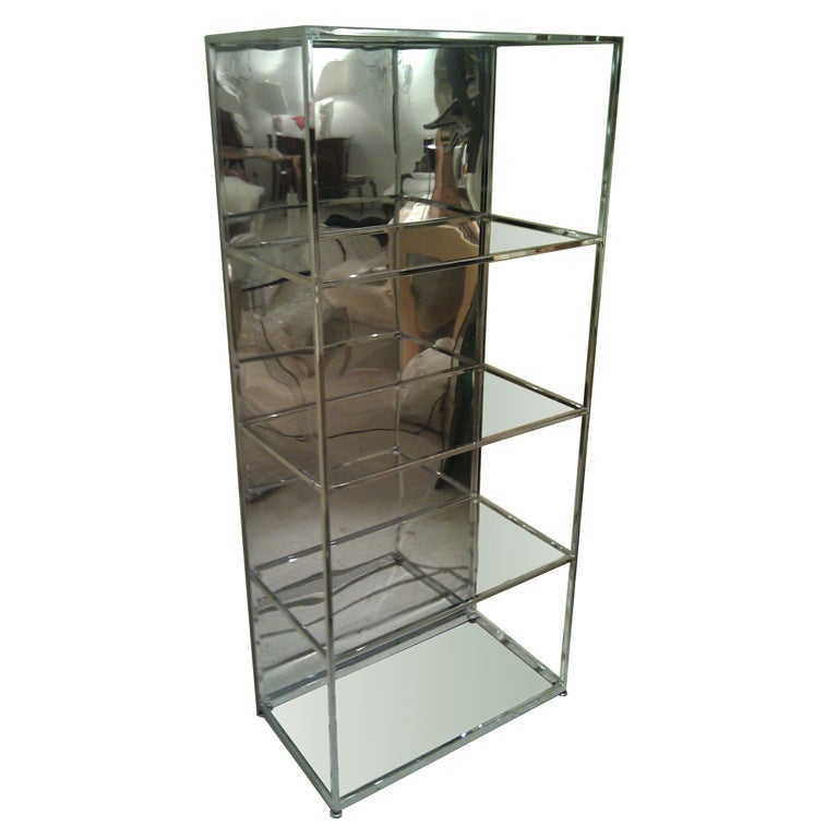 Milo Baughman chrome and mirrored stainless etagere