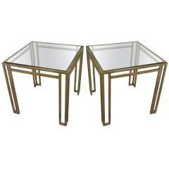 Pair Billy Baldwin brass and glass end tables