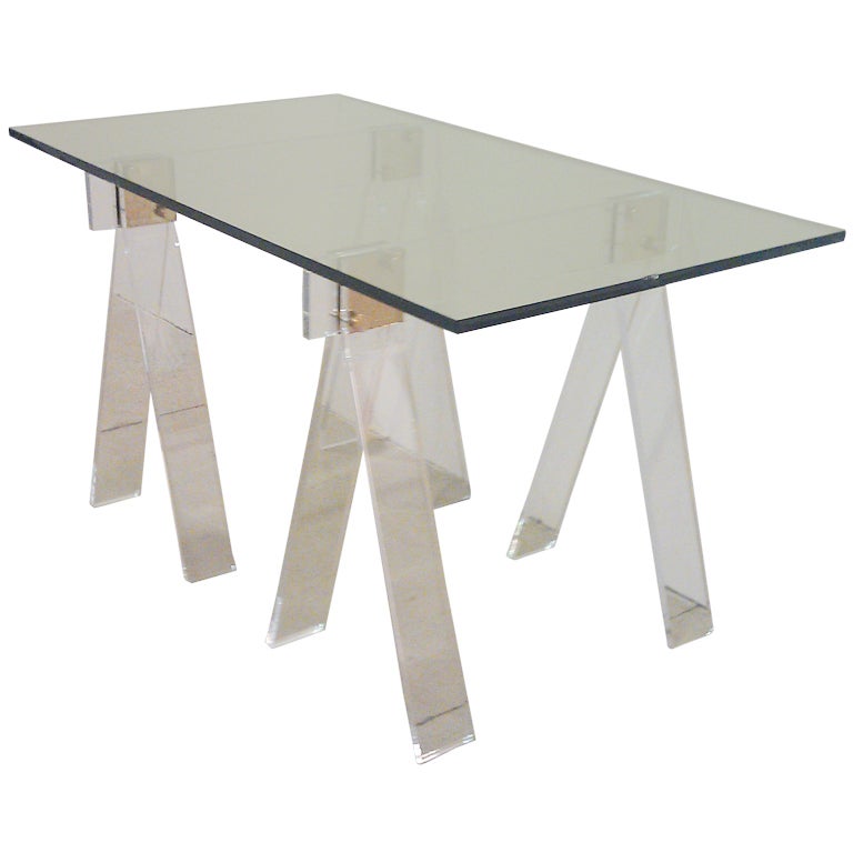 Lucite sawhorse desk