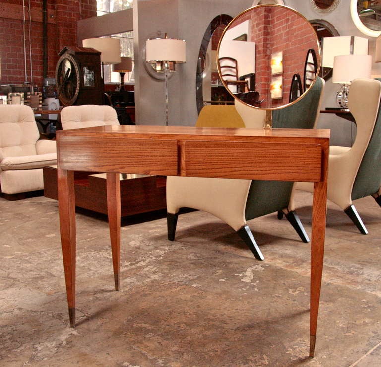 Italian 60's Oak Gio Ponti Vanity with Brass Mirror