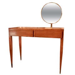Italian 60's Oak Gio Ponti Vanity with Brass Mirror