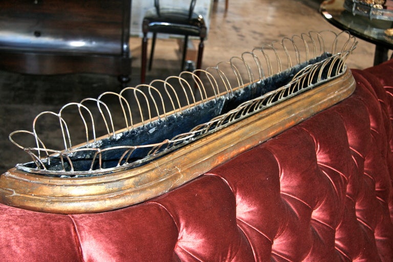 Italian 19th c. Tufted Sofa with gold leaf/Iron Planter For Sale