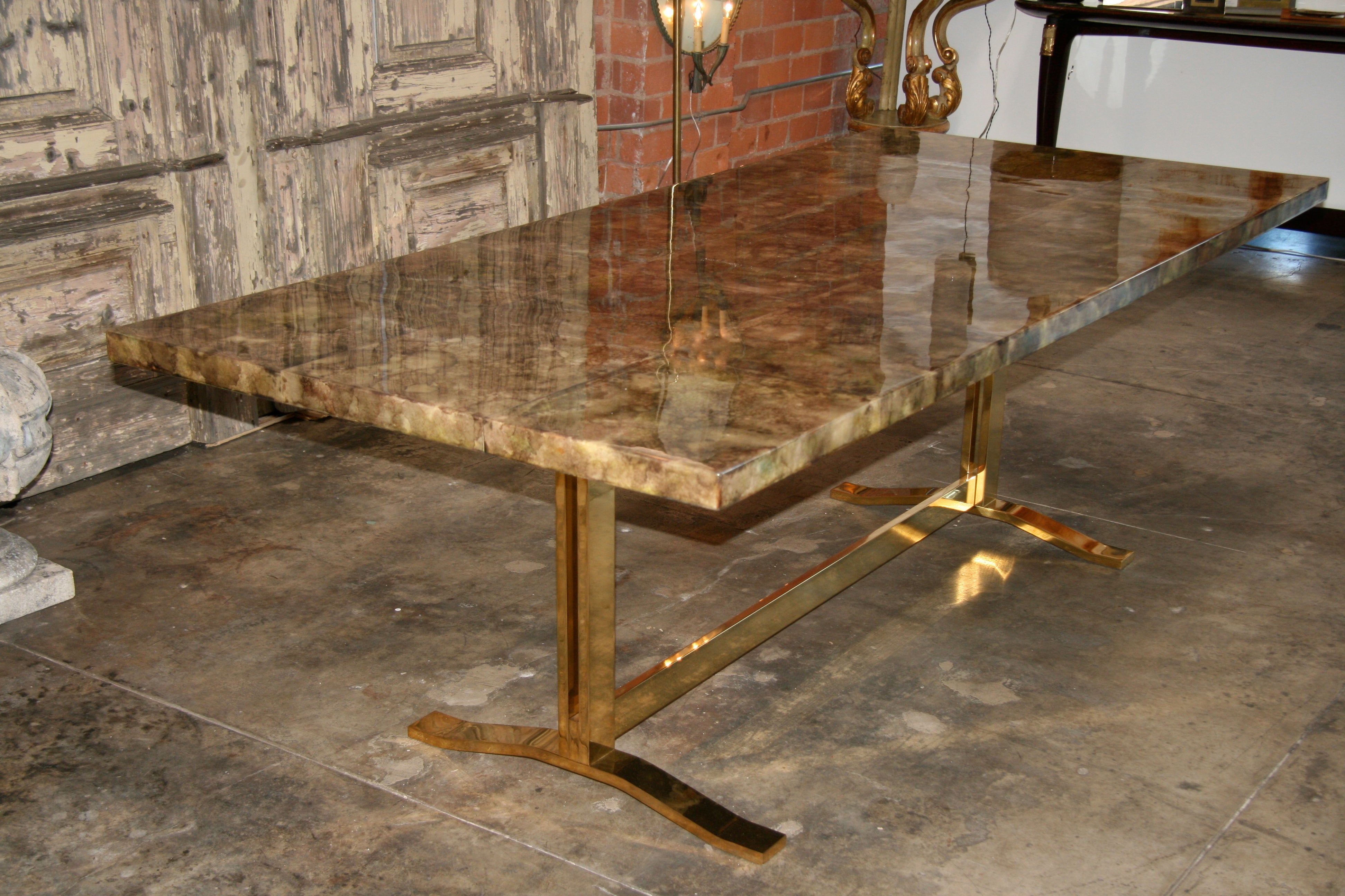 Italian Parchment & Resin Table with Solid Brass Legs