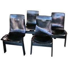 Four leather Angelo Mangiarotti "Tre 3 chair" by Skipper