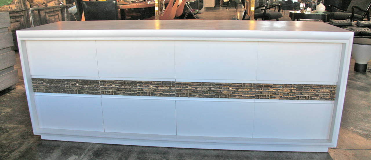Italian Luciano Frigerio Credenza with Bronze Carved Handles