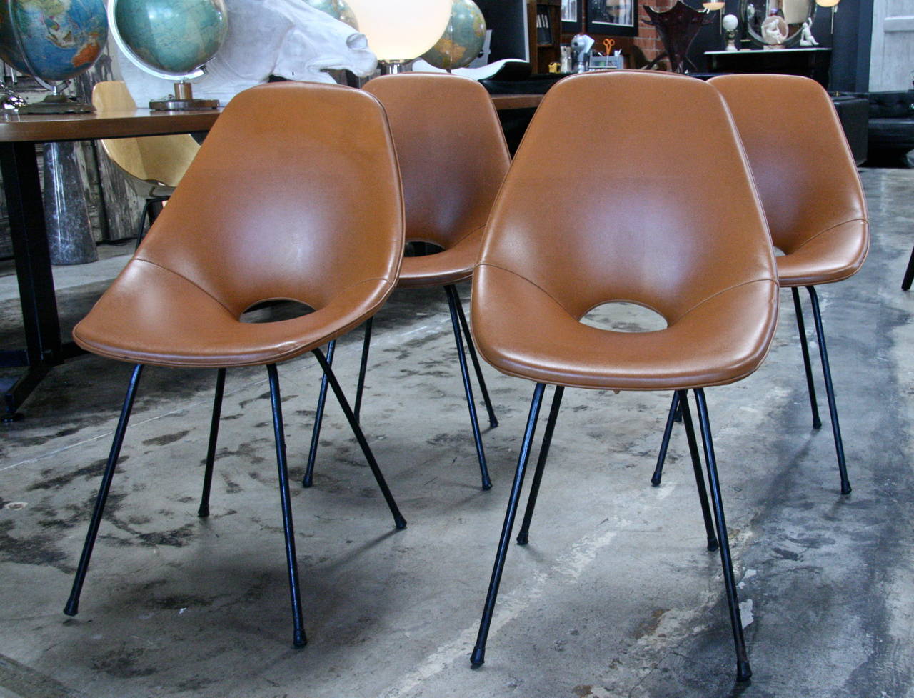 Italian Set of Four Medea Chairs in leather by Vittorio Nobili