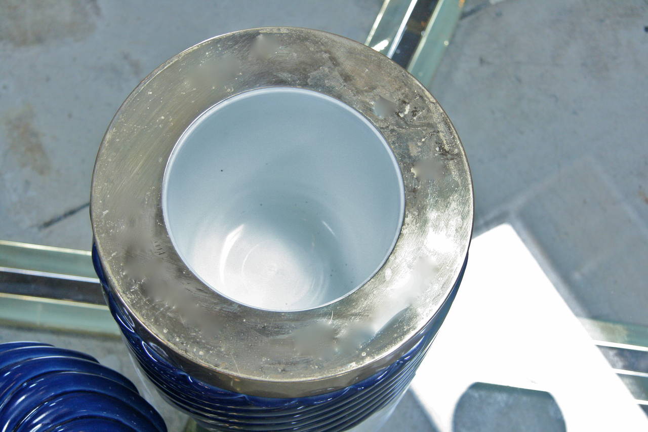 Ice Bucket in Blue Ceramic and Brass by Tommaso Barbi 2