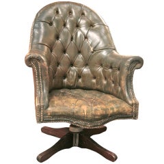 Antique Italian 20's Chesterfield Style Swivel Leather Chair