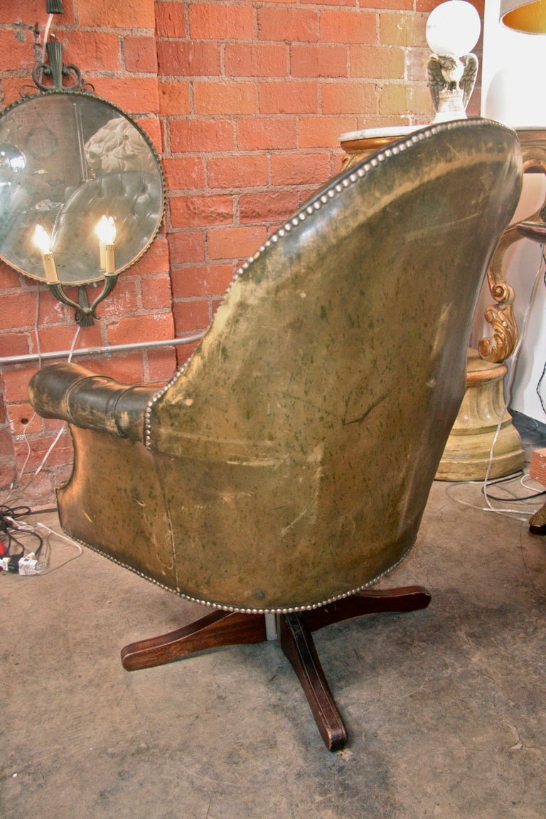 Italian 20's Chesterfield Style Swivel Leather Chair 2