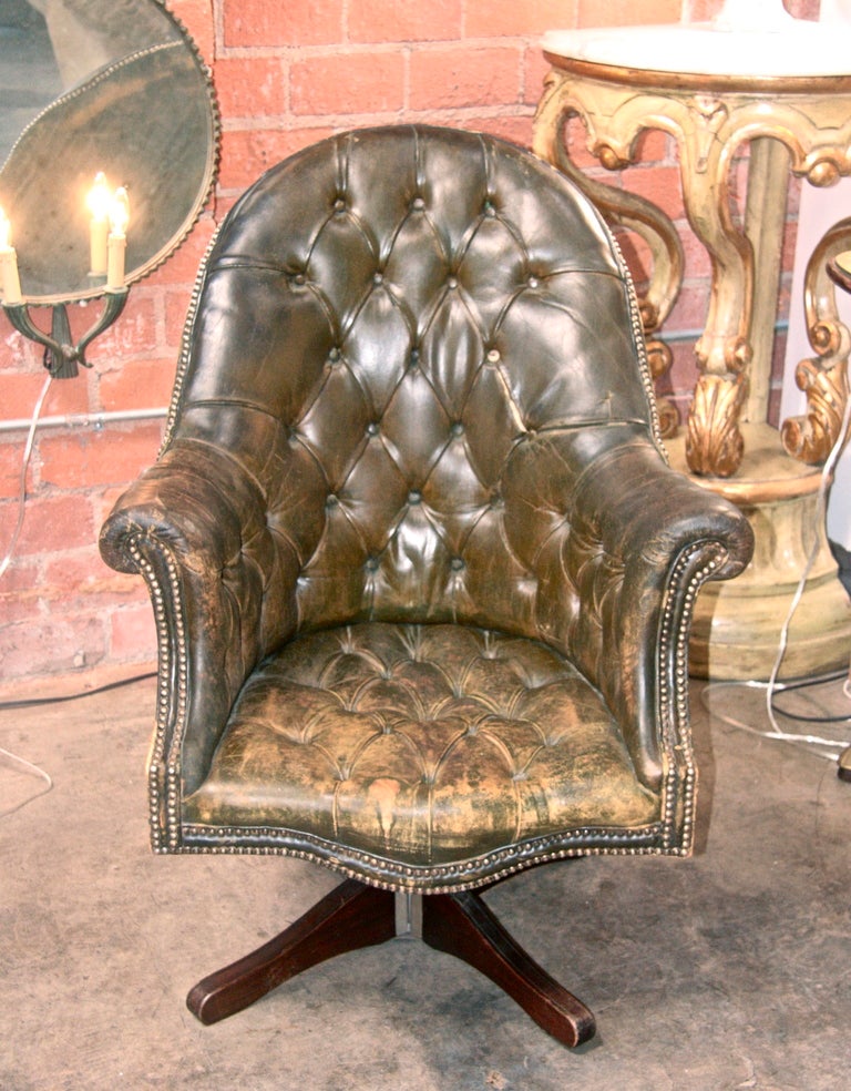 Italian 20's Chesterfield Style Swivel Leather Chair 3