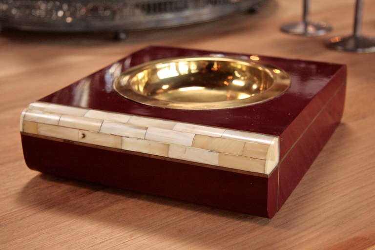 Italian 70's Ashtray In Wood And Bone